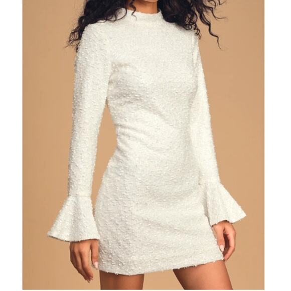 New ~ LULU'S ~ Bring the Magic White Tweed Sequin HOLIDAY Dress Size XL - Picture 3 of 11